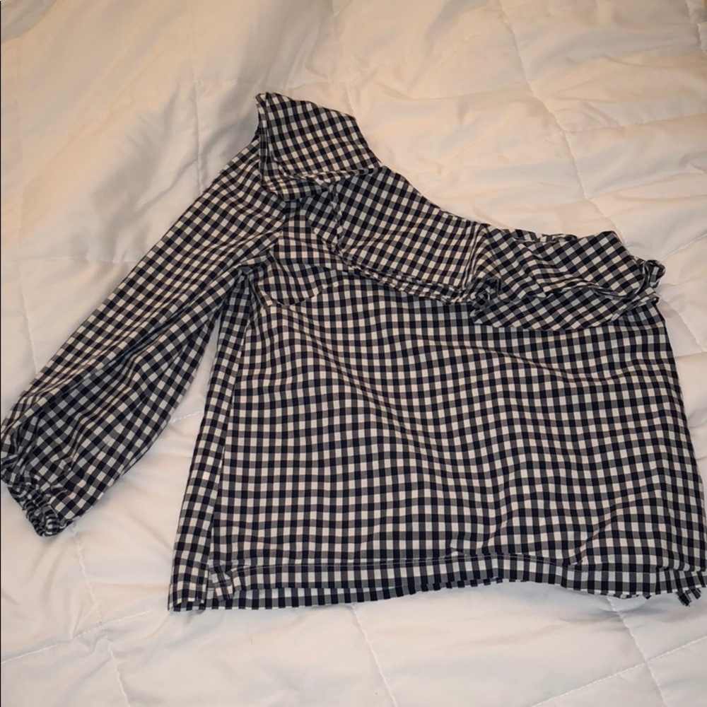 JCrew Ruffle one shoulder gingham top - Picture 3 of 4